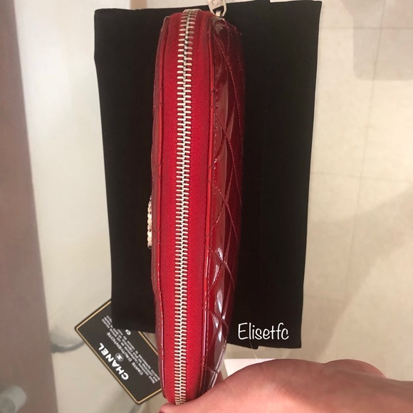 🌟S/EB 1 (OF) MY FAVORITE🌟CHANEL RED PATENT L-GUSSET ZIP WALLET - Picture 8 of 8